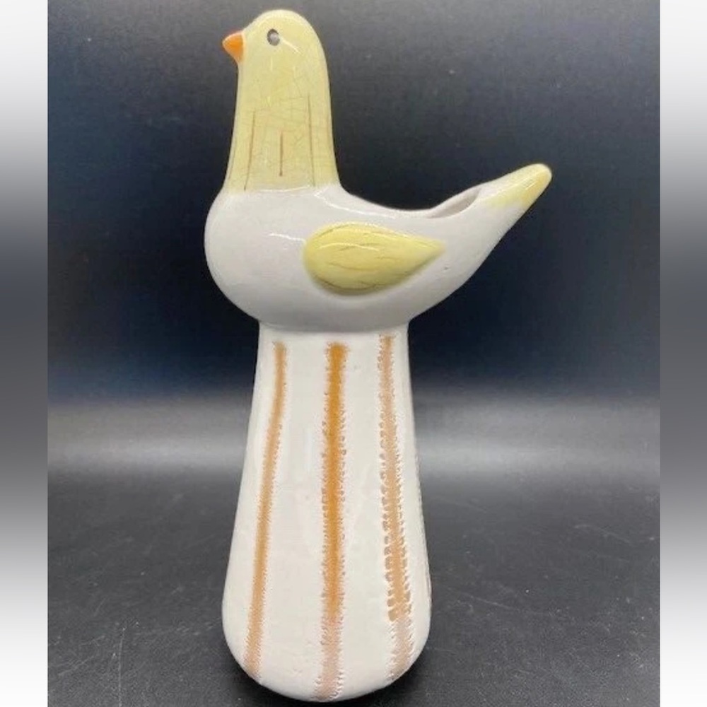 Vintage Vase Bird Ceramic Yellow White Hen on Nest Wales Made in Japan 7 inch